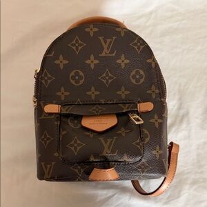 Designer Inspired Monogram Mini Backpack in Brown & Tan